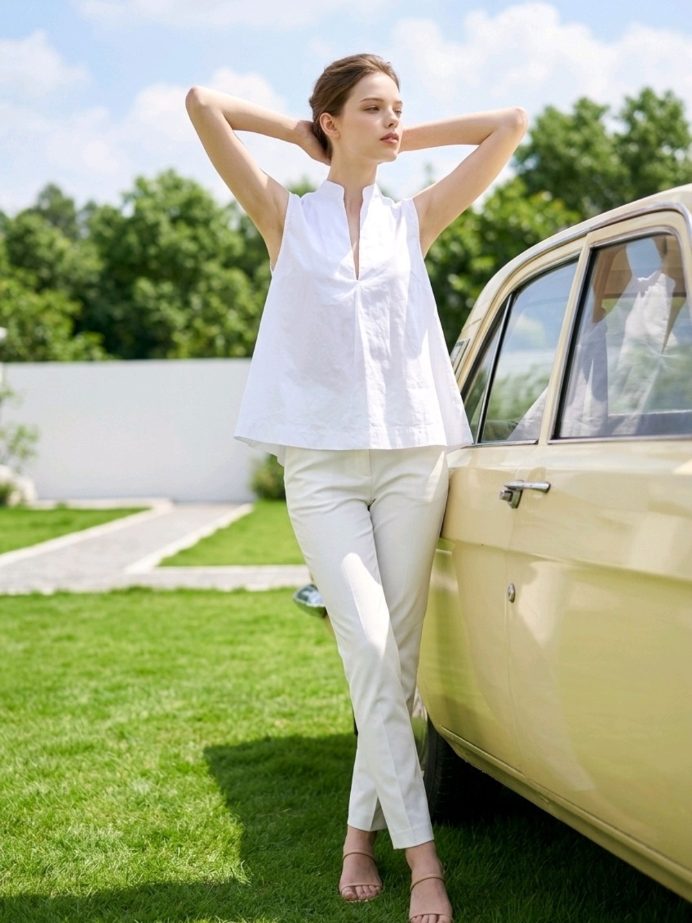 Tuckernuck White Collarless V-Neck Shell